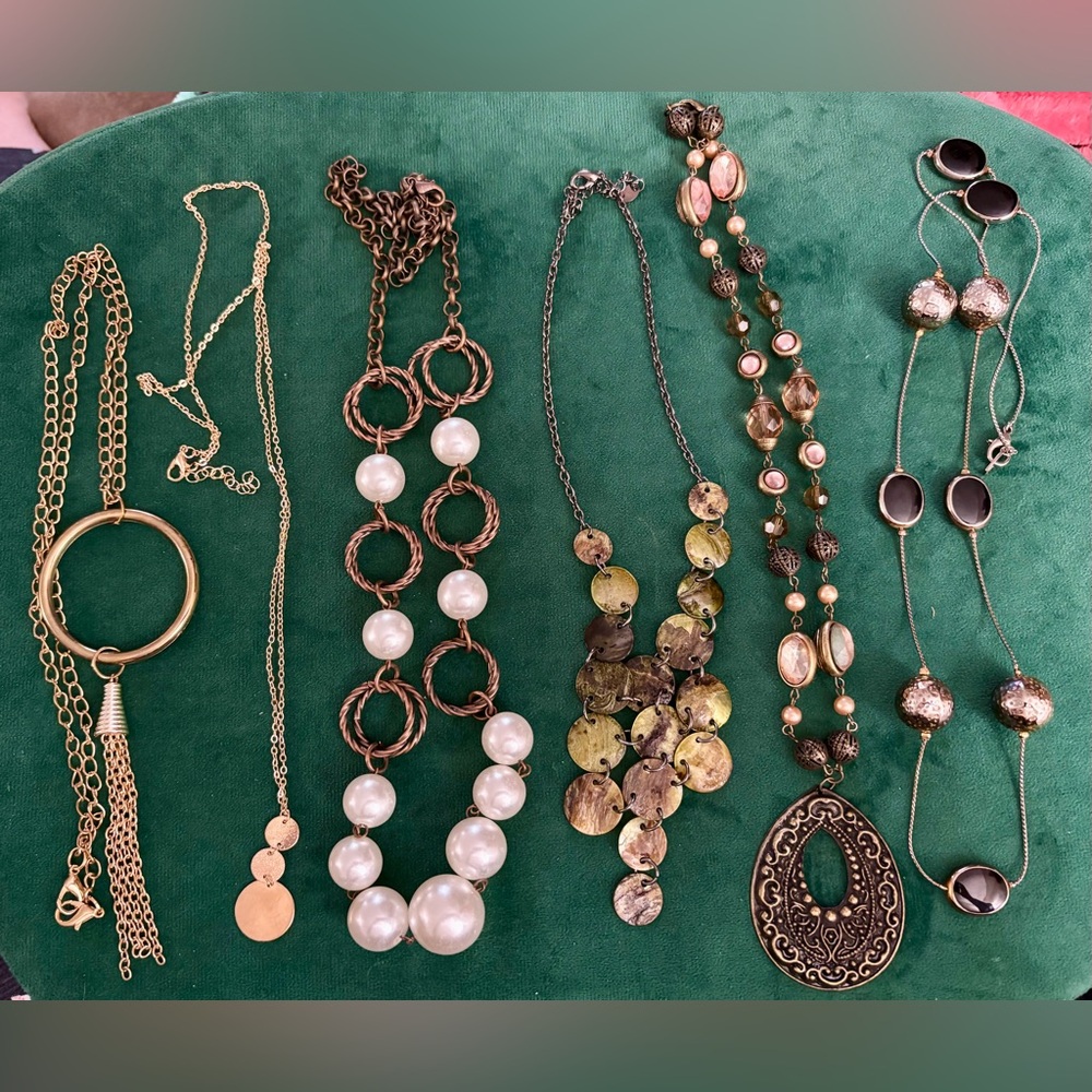 Variety of Vintage and New Copper and Gold Tone Statement Necklaces